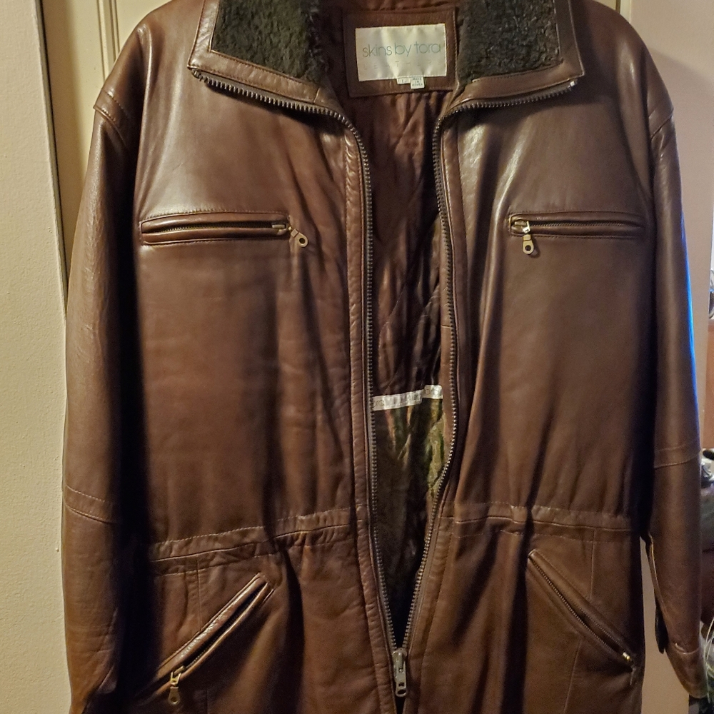 Brown Lambskin Leather 3/4 length Large